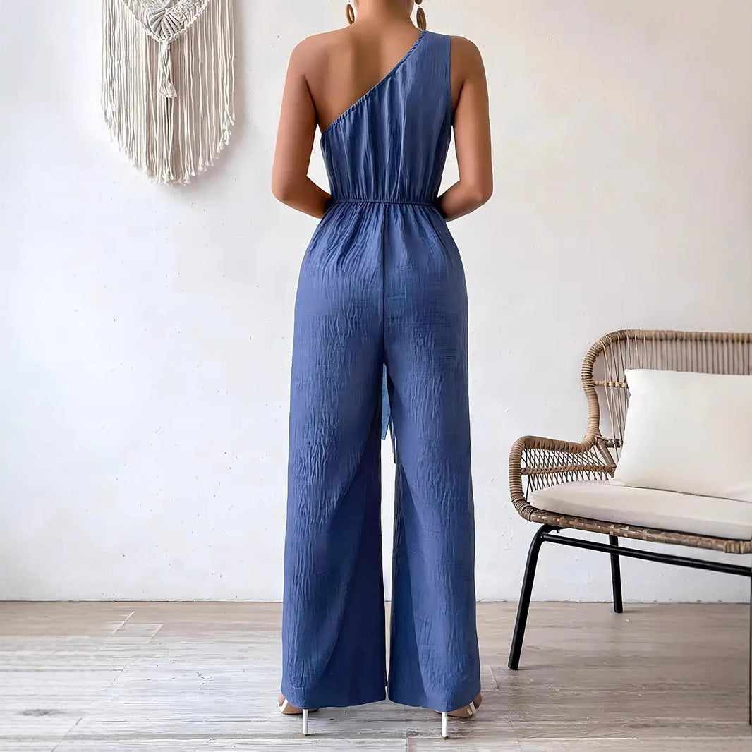 Combinaison Femme Asymétrique à Une Épaule – Coupe Large et Ceinture à Nouer
