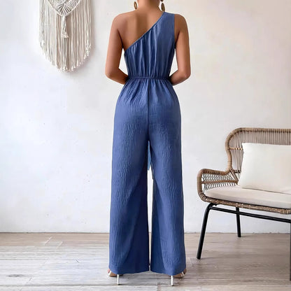 Combinaison Femme Asymétrique à Une Épaule – Coupe Large et Ceinture à Nouer