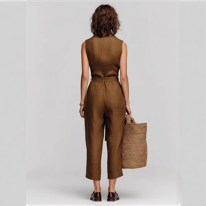 Combinaison Femme en Lin Marron – Élégance Naturelle et Chic Estival