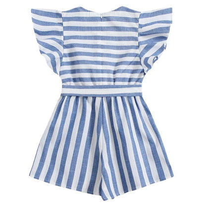 Combishort rayé en coton et lin, manches papillon, ceinture – Style Estival Chic