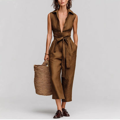 Combinaison Femme en Lin Marron – Élégance Naturelle et Chic Estival
