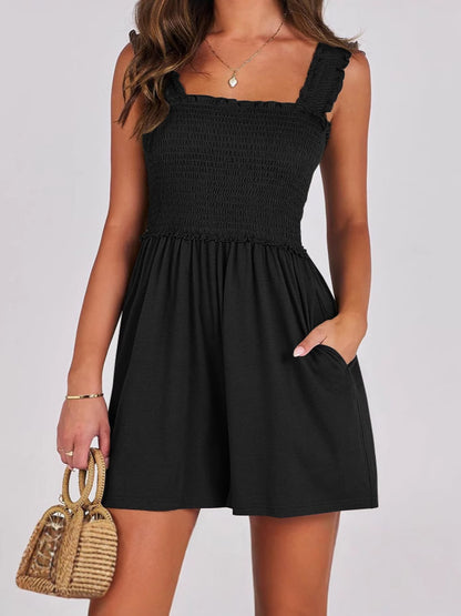 Combishort d'Été Smocké avec Poches pour Femme
