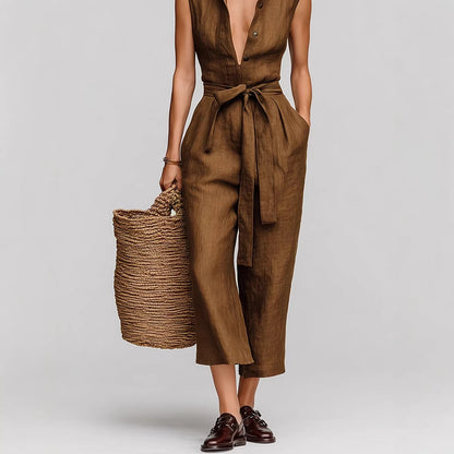 Combinaison Femme en Lin Marron – Élégance Naturelle et Chic Estival