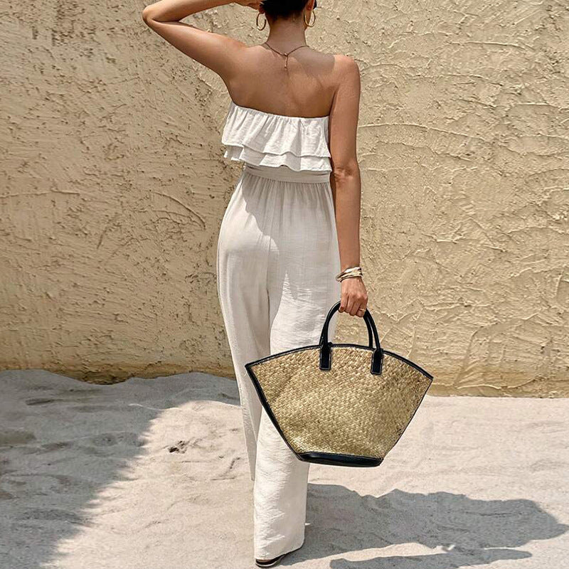 Combinaison Bustier Femme – Volants Élégants et Pantalon Fluide