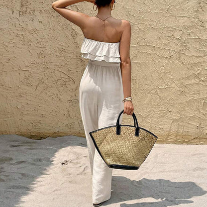 Combinaison Bustier Femme – Volants Élégants et Pantalon Fluide
