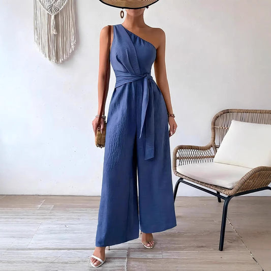 Combinaison Femme Asymétrique à Une Épaule – Coupe Large et Ceinture à Nouer