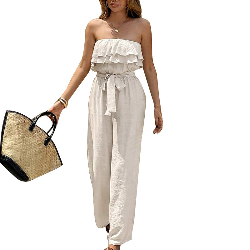 Combinaison Bustier Femme – Volants Élégants et Pantalon Fluide