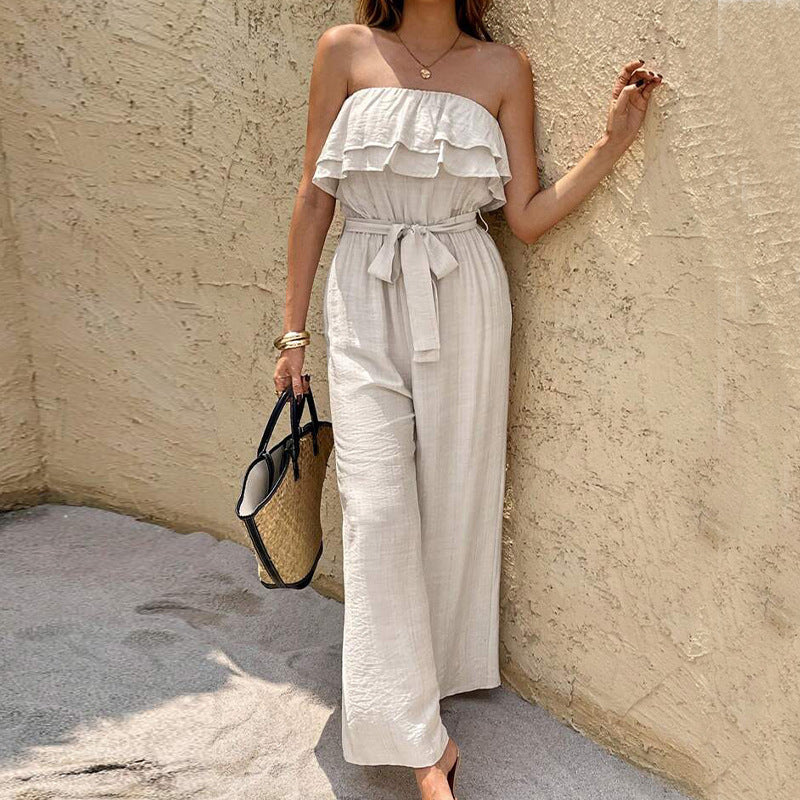 Combinaison Bustier Femme – Volants Élégants et Pantalon Fluide