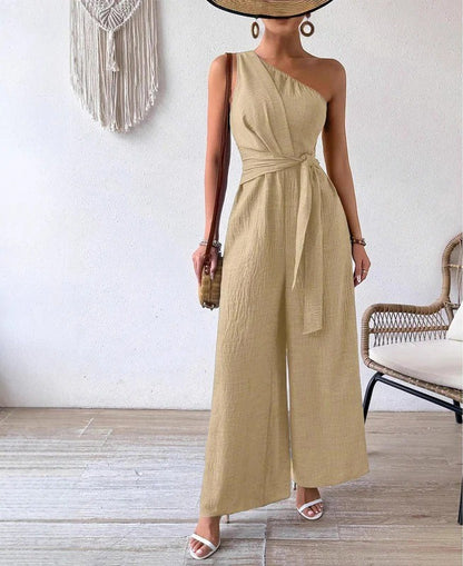 Combinaison Femme Asymétrique à Une Épaule – Coupe Large et Ceinture à Nouer