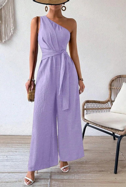 Combinaison Femme Asymétrique à Une Épaule – Coupe Large et Ceinture à Nouer